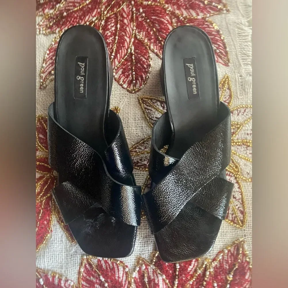PAUL GREEN Sandals Black Leather  Soft Heels Shoes UK 3.5 US 6 Made In Austria